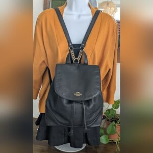 Coach Elle Black  Penned Leather Backpack .